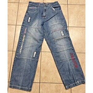 Vintage Paco Jeans Mens 32x33 Blue Baggy Skater Wide Leg Double Knee Grunge Y2K